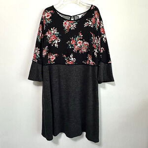 Cato Est 1946‎ Dress Plus 18 Knit Floral 3/4 Sleeve Boho Party Gray Fall Trendy